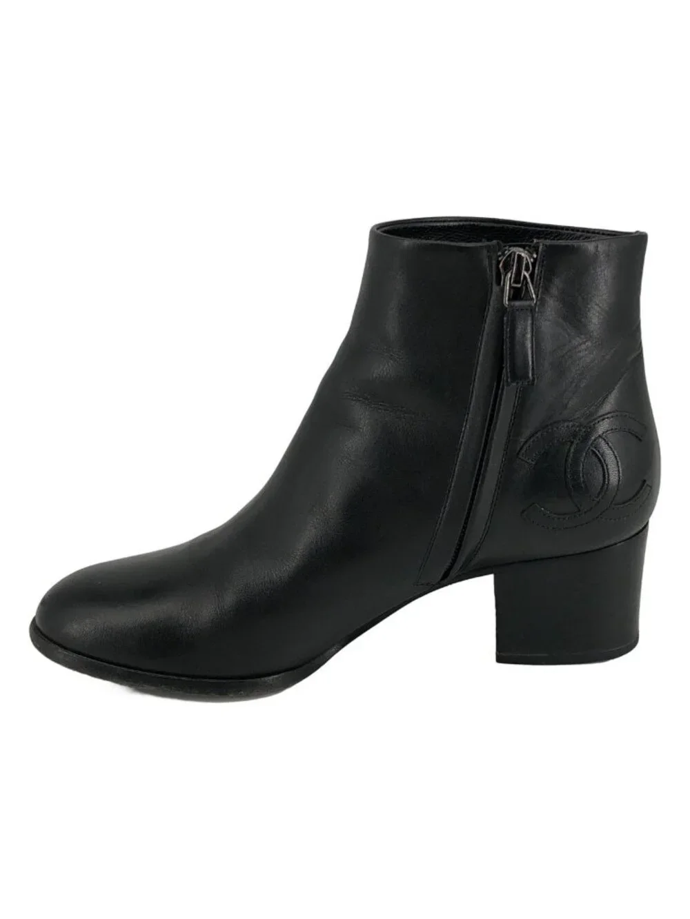 Chanel Leather CC Logo Ankle Boots 37C Black